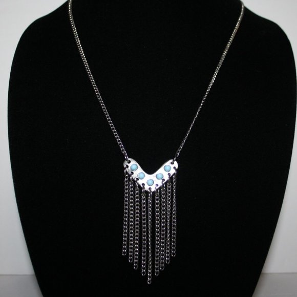 Beautiful silver and turquoise necklace 21" - Picture 1 of 4